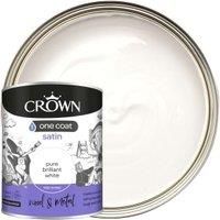 Crown One Coat Satin Paint Pure Brilliant White - 750ml