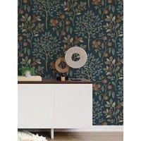 Crown Rowan Autumn Trees Navy Wallpaper M1761 - Textured Fabric Effect Leaves