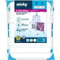 Minky Essential 3 Tier Airer, Clothes Drying Rack For Indoor Use, Foldable Clothes Airer with 14m Capacity, Clothes Drying Airer With Non-Slip Feet, white and Purple Design