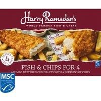 Harry Ramsdens 4 Jumbo fish Fillets and 1kg of Chips for 4