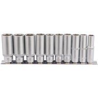 Draper 16401 Square Drive Deep Socket 10 Pieces Set on Metal Rail, Blue, 3/8" Length