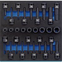 Draper 63490 1/2" Square Drive Impact TX-Star and Hex Socket 28 Piece Set in 1/2 Eva Insert Tray , Blue