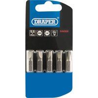 Draper Plain Slot Insert Bit, 5.5mm, 1/4" Hex, 25mm Long (Pack of 5)