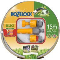 HOZELOCK - Select Hose 12.5mm x 15m Starter Set, Up To 70% Recycled PVC, Braided Reinforcement, Hard-Wearing Garden Hose, Quality and Durability, Fittings Included [100-100-581]