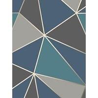 APEX TEAL BLUE GREY METALLIC GEOMETRIC DESIGNER WALLPAPER FINE DECOR FD42001