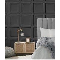 Fine Decor Square Panel Raven Wallpaper FD43001 - Realistic Faux Wood Panelling