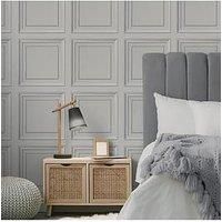 Fine Decor Square Panel Grey Wallpaper FD43002 - Realistic Faux Wood Panelling