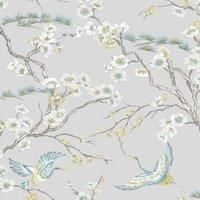 Sublime Japan Blue & Grey Floral Wallpaper - 10m