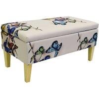 BUTTERFLY  Storage Ottoman Stool  Blanket Box  Black  Cream  Multi OCH7000