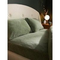 Silentnight Teddy Fleece Fitted Sheet King Sage Green - No-Iron Luxury Linen Bottom Bedsheet - Elastic Hem to Snugly Fit Around Your Mattress - Snuggle Season Range King