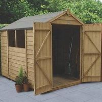 Forest Garden 8x6 Apex Pressure treated Overlap Natural Timber Wooden Shed with floor (Base included)