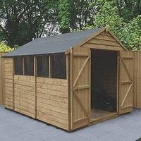 Forest Garden 10 x 8ft Double Door Overlap Apex Pressure Treated Shed with Assembly