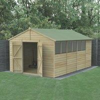 Forest Garden 10x15 Forest Beckwood Apex Shed Shiplap Double Doors 25yr Guarantee - 10x15 Forest Beckwood Tongue and Groove Apex Wooden Shed with Double Doors - Wit