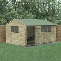 Forest Garden Beckwood Reverse Apex Shiplap Pressure Treated Double Door Shed with Base & Assembly - 15 x 10ft