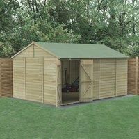 Forest Garden Beckwood Reverse Apex Shiplap Pressure Treated Double Door Windowless Shed with Base & Assembly - 15 x 10ft