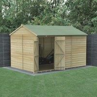 Forest Garden Beckwood Reverse Apex Shiplap Pressure Treated Double Door Windowless Shed with Base & Assembly - 12 x 8ft