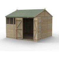 10' x 10' Forest 4Life 25yr Guarantee Overlap Pressure Treated Double Door Reverse Apex Wooden Shed - 4 Windows (3.21m x 3.01m)