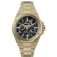 Ingersoll The Baller Mens 45mm Automatic Watch with Black Skeleton Dial and Gold Stainless Steel Bracelet Strap I15001