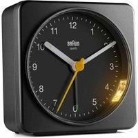 Braun Classic Analogue Clock with Snooze and Light, Quiet Quartz Sweeping Movement, Crescendo Beep Alarm in Black, Model BC03B, Brown