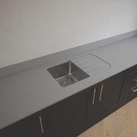 Metis Light Solid Surface Worktop with Single Bowl Stainless Steel Sink 3050 x 620 x 15mm in Grey Composite