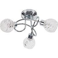 Modern 3 Way Polished Chrome Spiral Arm Ceiling Light Fitting Swirl Glass Shades