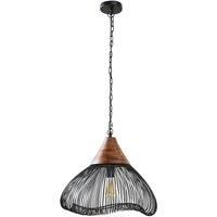 Large Black Ceiling Light Fitting Metal & Wood Wire Pendant LED Bulb Lighting