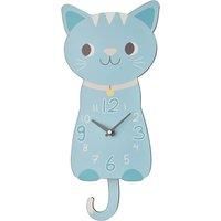 Hometime Kids Wooden Kitty Cat Wall Clock with Pendulum