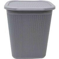 JVL 13-350GY Knit Design Loop Plastic Rectangular Lidded Washing Laundry Basket, Grey, 34 x 43 x 55 cm, 50 Litres