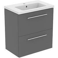 Ideal Standard i.life S Wall Hung Vanity Unit with Chrome Handles & Basin Matt Grey 600mm x 375mm x 665mm (596HM)