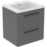 Ideal Standard i.life B Wall Hung Vanity Unit with Black Handles & Basin Matt Grey 600mm x 505mm x 630mm (610KC)