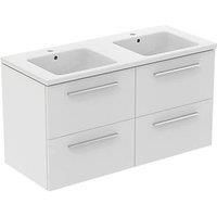 Ideal Standard i.life B Wall Hung Vanity Unit with Chrome Handles & Double Basin Matt White 1200mm x 505mm x 630mm (868KC)