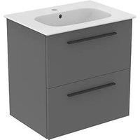 Ideal Standard i.life A Wall-Hung Vanity Unit with Black Handles & Basin Matt Grey 600mm x 440mm x 630mm (420HM)