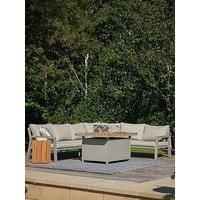 Pacific Lifestyle Stockholm Corner Dining Set with Firepit Table in Limestone