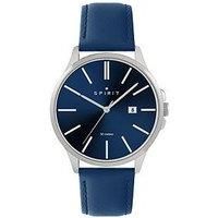 Spirit Gents Classic Polished Silver Leather Watch In Navy