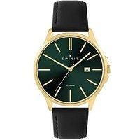 Spirit Gents Classic Polished Gold Leather Watch In Black