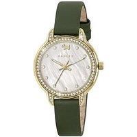 Radley Gold Plated Stone Set Dark Green Leather Strap Watch