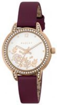 Radley Stone Set Bezel Cranberry Red Leather Strap Watch