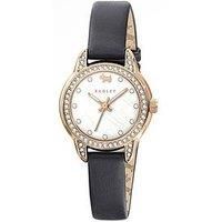 Radley Rose Gold Plated Stone Set Mother Of Pearl Dark Blue Leather Strap Watch