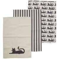 Interiors By Ph Set Of Three Cat Tea Towels - Black