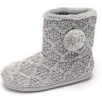 Pour Moi Cable Knit Bootie Slipper - Grey