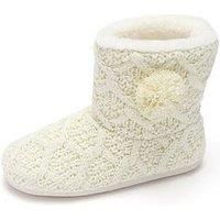 Pour Moi Cable Knit Bootie Slipper - Cream