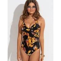 Pour Moi 17506 Orchid Paradiso Tummy Control Swimsuit 10-20 Black