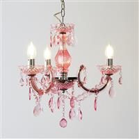 Litecraft Glow Marie Chandelier Crystal Effect Children's Ceiling 3 Light - Pink