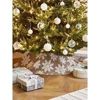 Festive 107 Cm Fabric Snowflake Christmas Tree Skirt