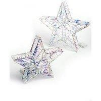 Festive Set Of 2 Battery Operated Lit Iridescent Stars