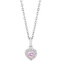 H. Samuel Childrens Silver Pink Cubic Zirconia Pendant 14+2"