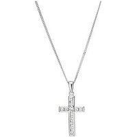 H. Samuel Silver Cubic Zirconia Cross Pendant 16"