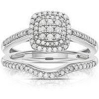 H. Samuel Perfect Fit Diamond Bridal Ring Set. 9Ct White Gold 0.33Ct Diamond Cushion Cluster Bridal Set