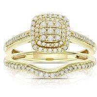 H. Samuel Perfect Fit Diamond Bridal Ring Set. 9Ct Yellow Gold 0.33Ct Diamond Cushion Cluster Bridal Set