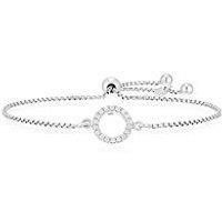 Ernest Jones Sterling Silver Bracelet. Open Circle Cubic Zirconia Adjustable Bracelet